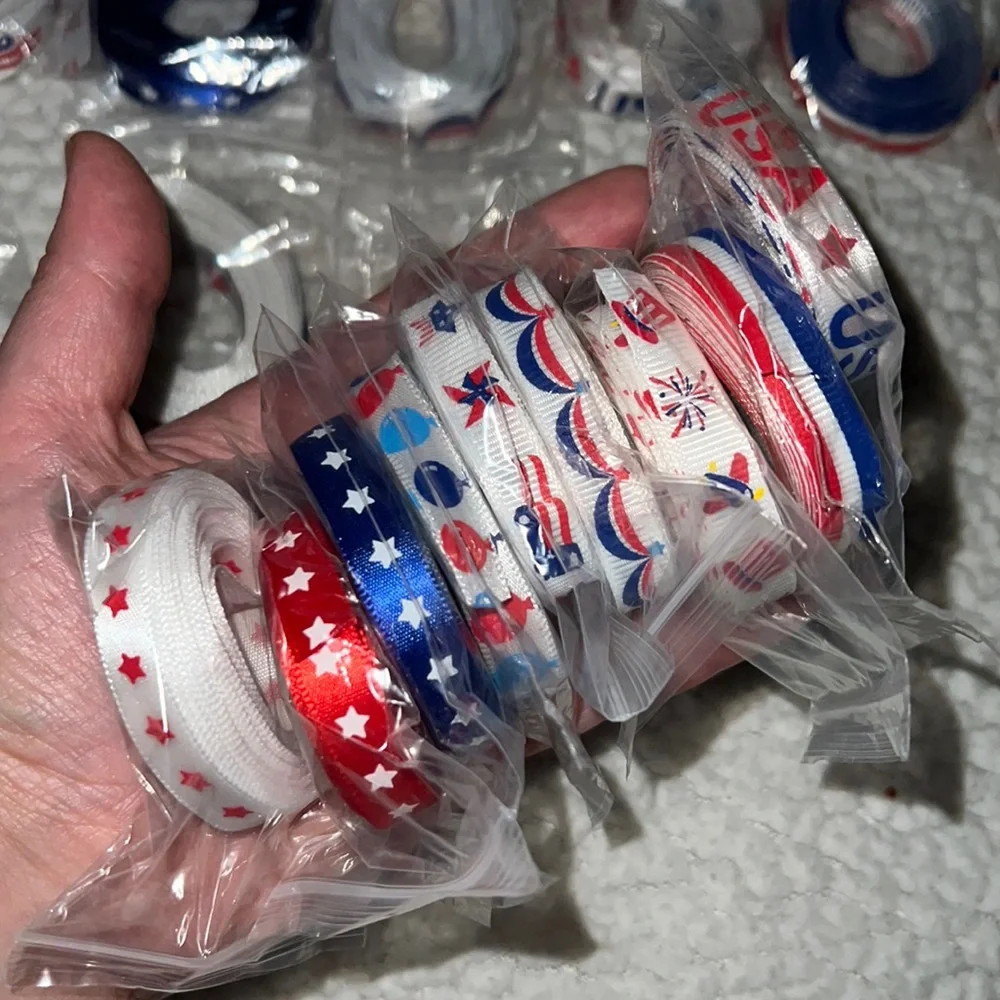 NIB 18pc 5yard red white & blue ribbons